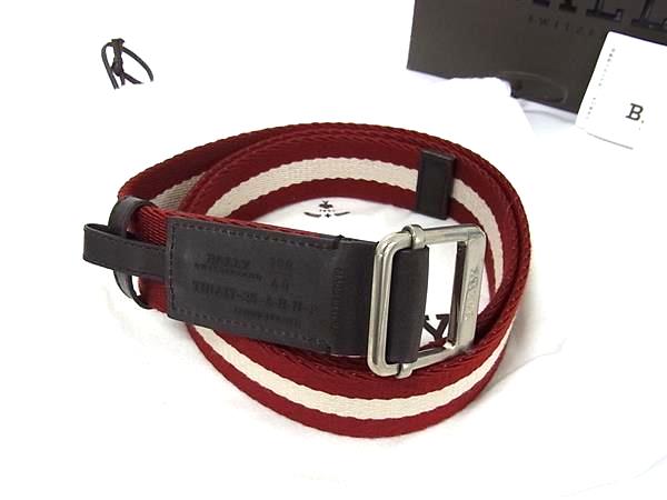 ■新品■未使用■ BALLY バリー レッドライン キャンバス×レザー ベルト 表記サイズ 100/40 メンズ レッド系 FG9728