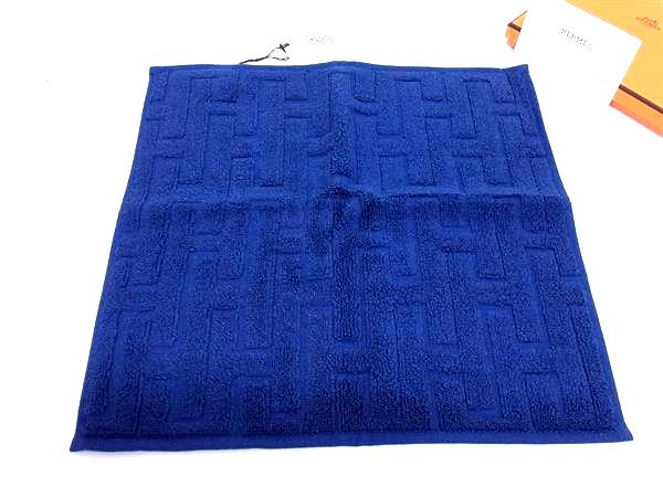 ■新品同様■ HERMES エルメス ステアーズ コットン100％ ハンドタオル フェイスタオル ハンカチ ネイビ..