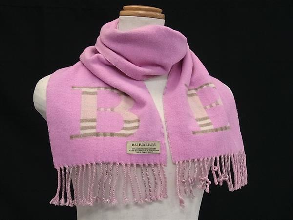 ■美品■ BURBERRY バーバリー ノバチェック ウール90%×カシミヤ10% マフラー ストール 防寒具 レディース ピンク系 BR2502