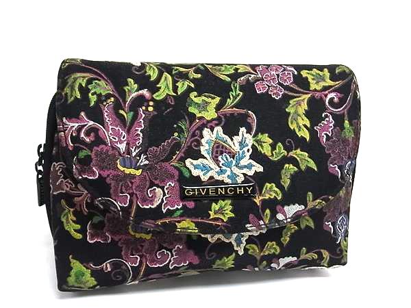■美品■ GIVENCHY ジバンシィ PVC ミラー付き フラワー 花柄 メイクポーチ 化粧ポーチ マルチケース 小..