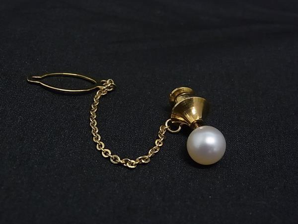 ■美品■ MIKIMOTO ミキモト 本真珠 アコヤ真珠 パール 約8mm ピンバッジ タイチェーン アクセサリー ゴールド系 DP1353