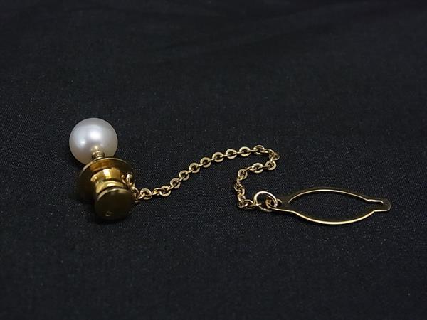 pleasure-Store 楽天市場店の■美品■ MIKIMOTO ミキモト 本真珠 アコヤ真珠 パール 約8mm ピンバッジ タイチェーン アクセサリー ゴールド系 DP1353｜アングル2
