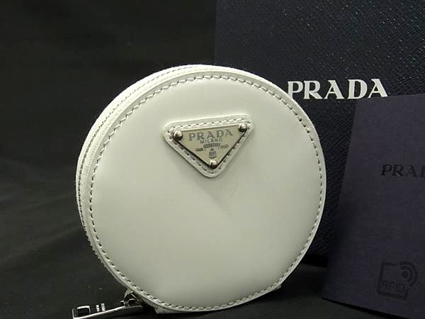 ■新品同様■ PRADA プラダ レザー コインケース コインパース 小銭入れ ポーチ レディース オフホワイト系 BI8683