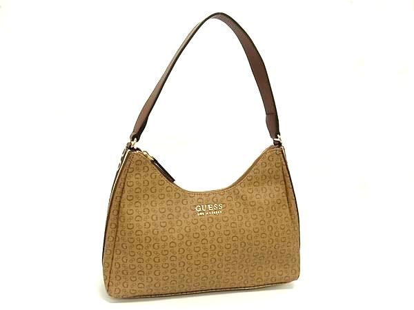 ■新品同様■ GUESS ゲス PVC×レザー 総柄 ショルダーバッグ 肩掛け レディース ブラウン系 BJ7162