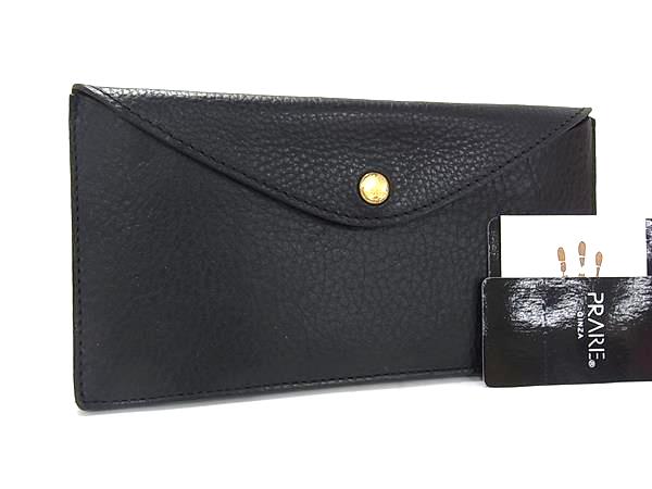 乐天商城 - ■極美品■ PRARE プレリー ミニマルクラシック レザー マルチケース 眼鏡入れ 小物入れ 札入れ ブラック系×ゴールド系 BT4050