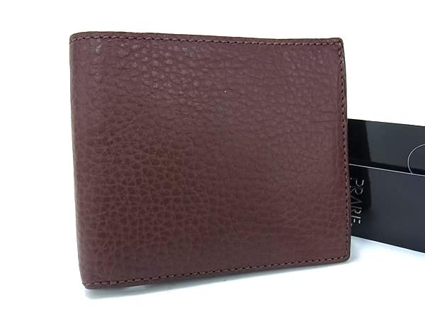 M - ■新品同様■ PRARE プレリー レザー ミニマルクラシック レザー 二つ折り 財布 ウォレット 札入れ 小銭入れ ブラウン系 BT4052