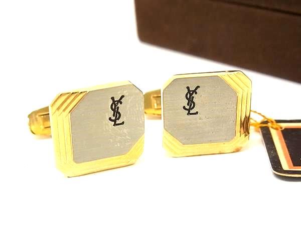 ■美品■ YVESSAINTLAURENT イヴサンローラン ヴィンテージ カフスボタン カフリンクス 紳士 メンズ シルバー系×ゴールド系 DG4553 冠婚葬祭 結婚式 葬式