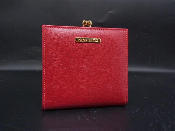 ■美品■ NINA RICCI ニナリッチ レザー がま口 二つ折り 財布 ウォレット 札入れ 小銭入れ レッド系 DM8704
