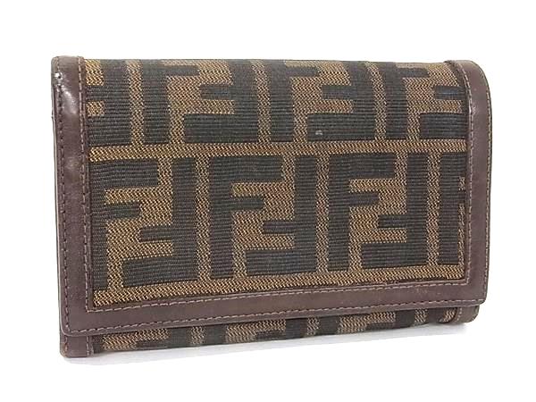 FENDI(フェンディ) 2つ折り財布 ズッカ柄 2804 ベージュ×黒×ダークブラウン レザー FENDI - FENDI(フェンディ) 2つ折り財布 ズッカ柄 2804 ベージュ×黒