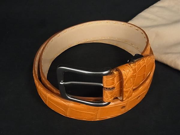 ■極上■本物■新品同様■ Kitamura キタムラ クロコダイル シルバー金具 ベルト レディース オレンジ系 FF..