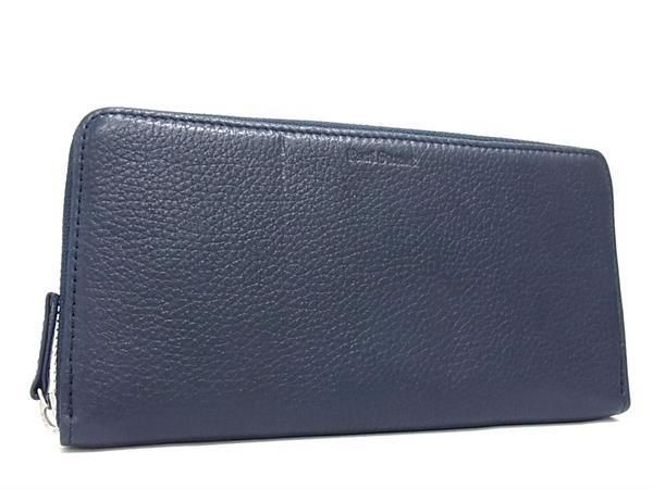B, F, H, P - ■新品同様■ Paul Stuart ポールスチュアート レザー ラウンドファスナー 長財布 ウォレット メンズ ネイビー系 AY5110