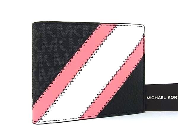 ■新品■未使用■ MICHAEL KORS マイケルコース MK柄 レザー 二つ折り 財布 ウォレット ブラック系×ピンク系 BF8223