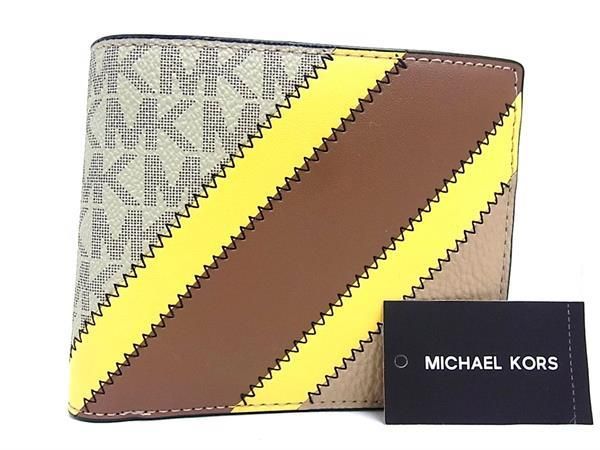 Double-Fold （No Coin Wallet） - ■新品■未使用■ MICHAEL KORS マイケルコース MK柄 PVC×レザー 二つ折り 財布 ウォレット グレージュ系×ブラウン系 BL2386