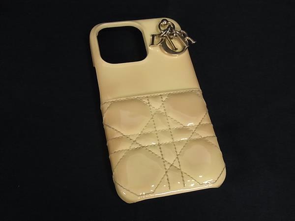 ChristianDior ディオール レディディオール カナージュ パテントレザー iPhone13Pro 対応 アイフォンケース イエロー系 BP9149