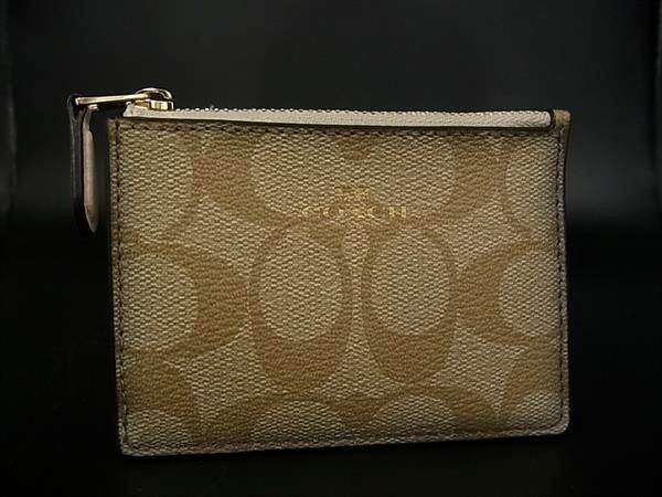 COACH コーチ F16107 シグネチャー ミニスキニー PVC×レザー コインケース カードケース フラグメントケース ベージュ系 DF6138