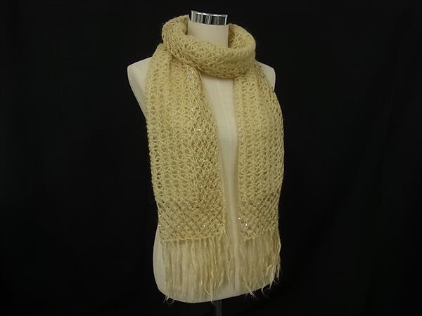 アニエスベー マフラー ■美品■ agnes b. アニエスベー スパンコール フリンジ マフラー ストール 防寒具 レディース ベージュ系 DG2076
