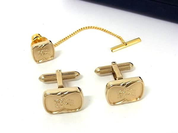 ■美品■ Burberrys バーバリーズ タイチェーン カフスボタン カフリンクス ビジネス 紳士 メンズ 2点セット ゴールド系 DK6610
