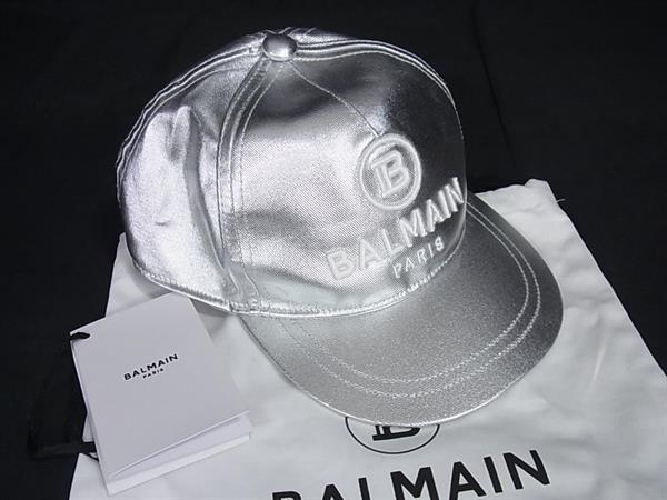 ■新品同様■ BALMAIN バルマン コットン50%×ポリエステル50% ベースボールキャップ 帽子 表記サイズII シルバー系 FE3141