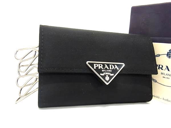 プラダ キーケース（メンズ） ■極美品■ PRADA プラダ 1M0222 テスートナイロン 6連 キーケース 鍵入れ メンズ レディース ブラック系 AV9005