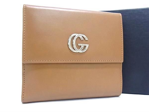 ■新品同様■ GUCCI グッチ 035 2149 2238 GGマーモント レザー 二つ折り 財布 ウォレット レディース ブラウン系 AW5500