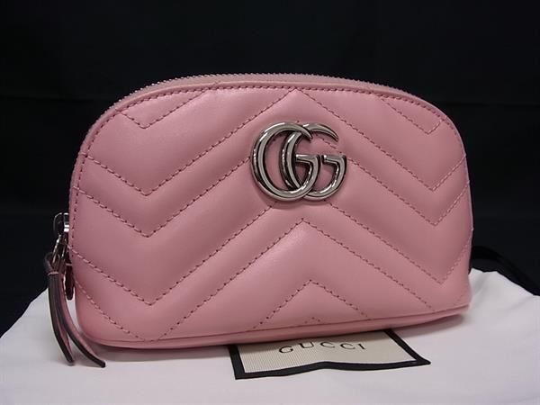 ■新品同様■ GUCCI グッチ GGマーモント レザー メイクポーチ 小物入れ マルチケース レディース ピンク系 FC3658