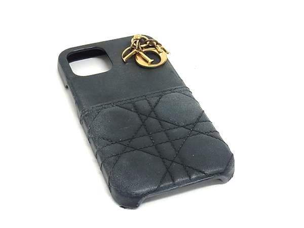 ChristianDior クリスチャンディオール レディディオール カナージュ レザー iPhone12 対応 アイフォンケース ネイビー系 FQ5363