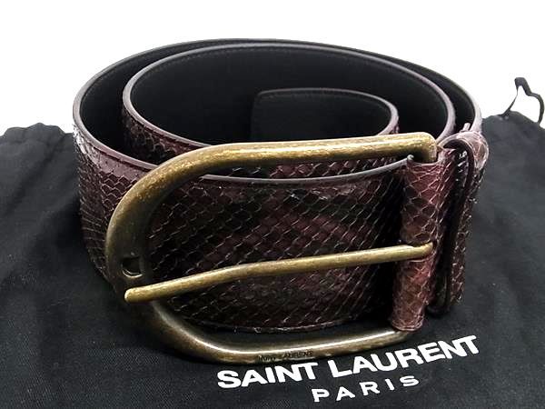 楽天pleasure-Store　楽天市場店■極上■本物■新品■未使用■ SAINT LAURENT サンローラン パイソン ゴールド金具 ベルト レディース ボルドー系 AT5867