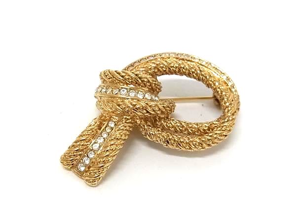 ■新品同様■ ChristianDior クリスチャンディオール ヴィンテージ ピンブローチ ピンバッジ アクセサリー ゴールド系 BS4708