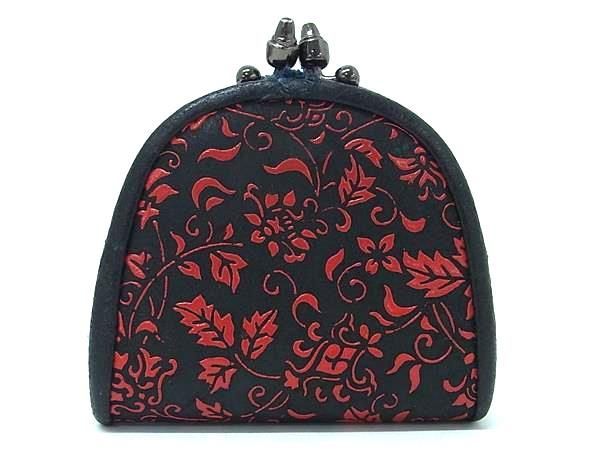 INDEN-YA 印傳屋 インデンヤ 鹿革 漆塗り 花唐草 がま口 コインケース コインパース 小銭入れ ブラック..