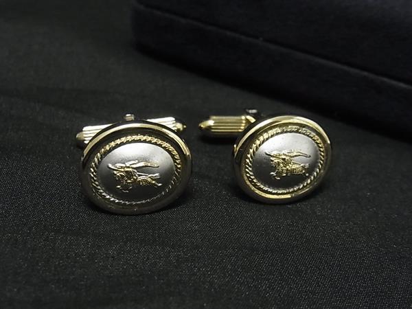 ■美品■ Burberrys バーバリーズ カフス カフスリンクス アクセサリー 紳士 ビジネス メンズ ゴールド系×シルバー系 DK6715