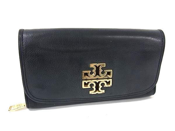 TORY BURCH トリーバーチ レザー 二つ折り 長財布 ウォレット 札入れ 小銭入れ カード入れ レディース メンズ ブラック系 DK6763