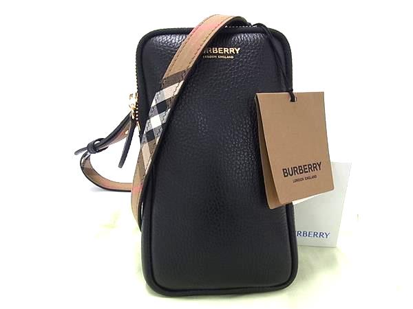 ■新品■未使用■ BURBERRY バーバリー レザー フォンポーチ フォンホルダー ショルダーバッグ ポシェット ブラック系 BN9522