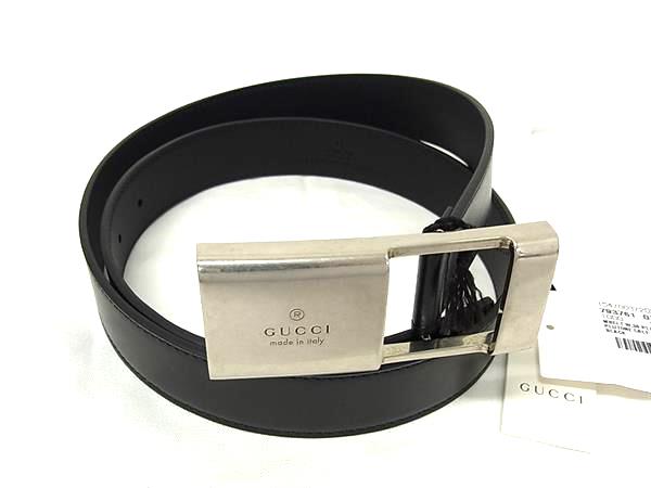 GUCCI - ■新品■未使用■ GUCCI グッチ 793761 レザー シルバー金具 ベルト 表記サイズ 90・36 メンズ レディース ブラック系 BS4764