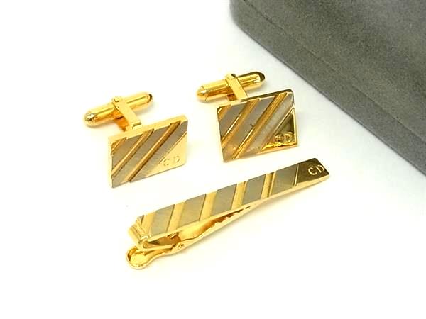 乐天商城 - ■美品■ ChristianDior ディオール ヴィンテージ ネクタイピン カフスボタン アクセサリー 2点セット ゴールド系×シルバー系 DK4110