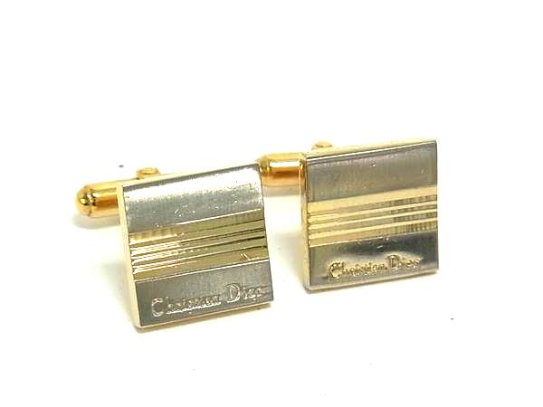 ChristianDior ディオール ヴィンテージ カフリンクス カフスボタン アクセサリー シルバー系×シャンパンゴールド系 DK7277