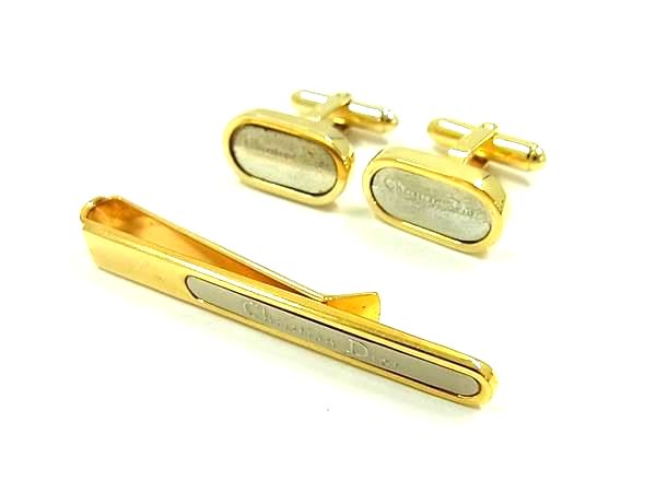 ChristianDior ディオール ヴィンテージ カフスボタン タイクリップ ビジネス 紳士 メンズ 2点セット ゴールド系×シルバー系 DK7302