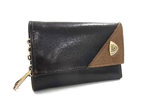 GUCCI グッチ オールドグッチ ヴィンテージ レザー 5連 キーケース 鍵入れ 札入れ 小銭入れ ブラック系×ブラウン系 DK7352