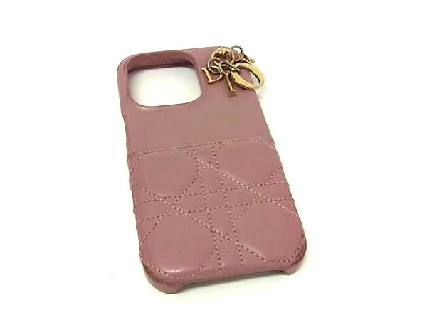 ChristianDior ディオール レディディオール カナージュ レザー iPhone15Pro 対応 アイフォンケース スマホケース ピンク系 GA9465