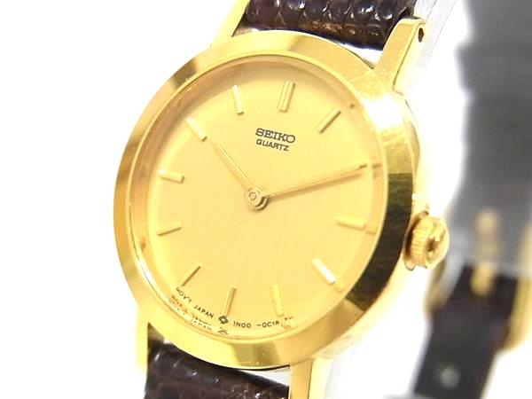 ■美品■ SEIKO セイコー IN00-0A30 レザー クォーツ 腕時計 ウォッチ レディース ゴールド系×ブラウン系 DK3170