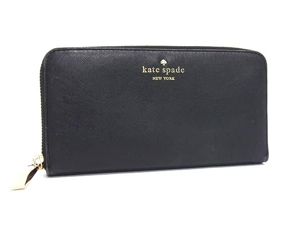 kate spade ケイトスペード レザー ラウンドファスナー 長財布 ウォレット 小銭入れ 札入れ カード入れ レディース ブラック系 DK4170