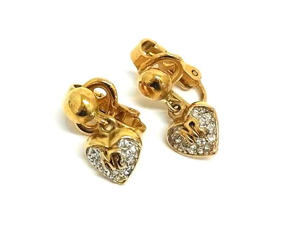 樂天商城 - ■美品■ NINA RICCI ニナリッチ ハート ロゴ ラインストーン クリップ式 イヤリング アクセサリー レディース ゴールド系 DK4318
