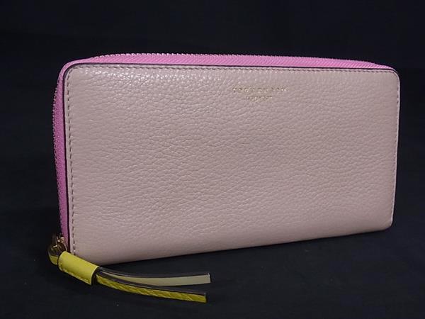■美品■ TORY BURCH トリーバーチ レザー ラウンドファスナー 長財布 ウォレット 小銭入れ ベージュ系×コーラルピンク系 DK7532