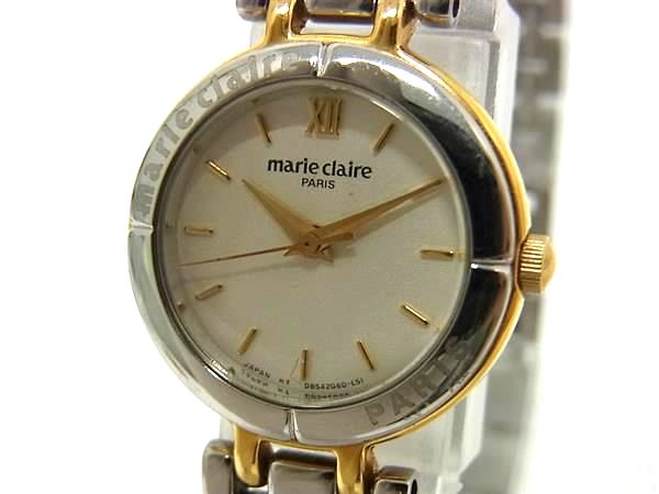 商品情報 ブランド名 marie claire マリクレール 状態ランク ABランク(美品) ライン カラーシルバー系 素材 SS サイズ(cm) フェイス 縦 約2.1cm　横 約2.1cm(リューズ含まず)　ブレス 幅 約1.1cm　腕周り 約17cm サイズ(inch) ポケット 付属品画像内にあるものが全てになります シリアル及び刻印 状態使用感　擦れ　小傷電池残量未確認　動作確認済み　日差不明　現状渡し □□□　状態ランクについて　□□□ 【N】　新品 【S】　未使用品（展示品など） 【A】　傷汚れが少なく状態の良い商品 【B】　程よい使用感や多少の傷、汚れはあるが程度良好の商品 【C】　使用感の他、目立つ傷や汚れが見れる商品 【D】　かなり大きな痛みがある難あり商品 ※記載させていただきました状態説明・ランクは、あくまで弊社基準にて判断したものとなります。 その為、個人差による主観の差が生じる場合も御座いますので、あらかじめご了承頂いた上で、ご検討下さいませ。 pleasure（株式会社peace）が販売しています。 出品中の商品につきましては全て正規品(本物）でございます。 （古物許可証第305521507463東京都公安委員会）