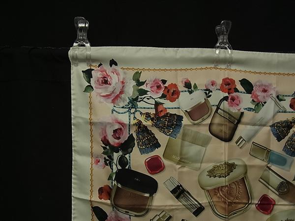 ■新品■未使用■ DOLCE＆GABBANA ドルチェ&ガッバーナ シルク100% コスメ柄 スカーフ ストール アイボリー系×マルチカラー FR1761 ypeace2015-10058419 pleasure-Store 楽天市場店 サンプル画像2
