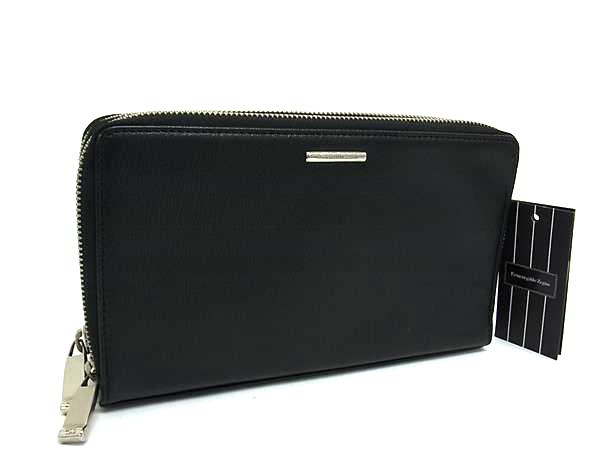 ■新品■未使用■ Ermenegildo Zegna エルメネジルド ゼニア レザー ラウンドファスナー 長財布 ウォレット ブラック系 BM8965
