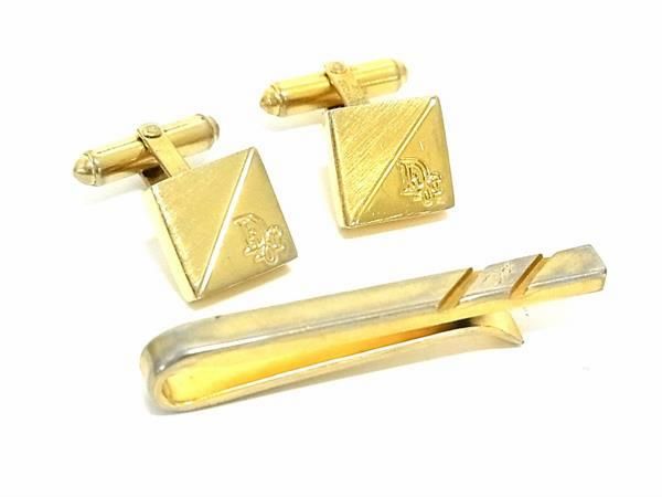 ChristianDior クリスチャンディオール カフス カフリンクス ネクタイピン タイクリップ アクセサリー 2点セット ゴールド系 DE4949 冠婚葬祭 結婚式 葬式
