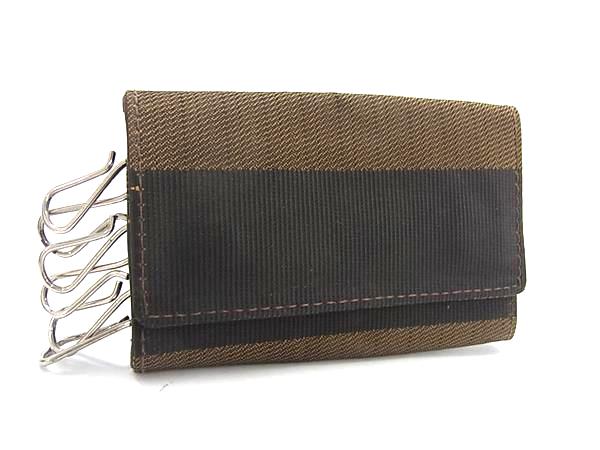■美品■ FENDI フェンディ ペカン柄 ナイロンキャンバス 6連 キーケース 鍵入れ メンズ レディース ブラウン系 DJ3593