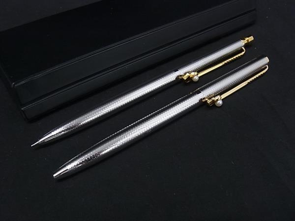 ■美品■ MIKIMOTO ミキモト 本真珠 アコヤ真珠 パール 約3mm ボールペン シャープペン 2点セット シルバー系×ゴールド系 DK3341