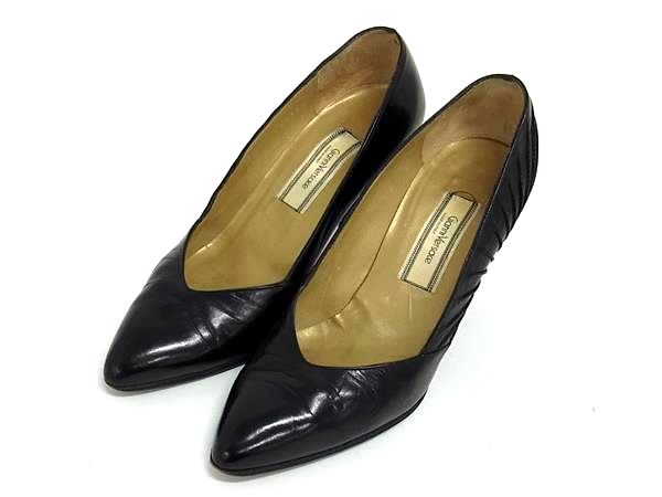 GIANNI VERSACE ジャンニ ヴェルサーチ レザー ヒール パンプス 表記サイズ34 1/2(約21.5cm) 靴 シューズ ブラック系 DK5314(4)