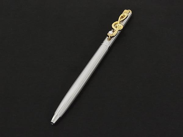 ■極美品■ MIKIMOTO ミキモト 本真珠 アコヤ真珠 パール 約3mm ツイスト式 ボールペン 筆記用具 文房具 シルバー系 DM7723